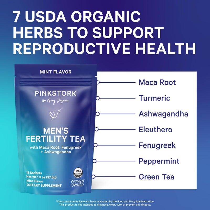 Pink Stork BlueStork Men's Fertility Tea: Organic Fertility Supplements for Men, Green Tea, Maca Root, and Ginkgo Biloba for Male Reproductive Health, Mint, 15 Sachets - Image 2